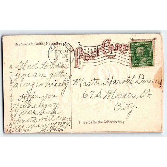 Santa Claus Christmas Postcard Angel With Star Staff Embossed Series X 653-4 - Picture 2 of 2